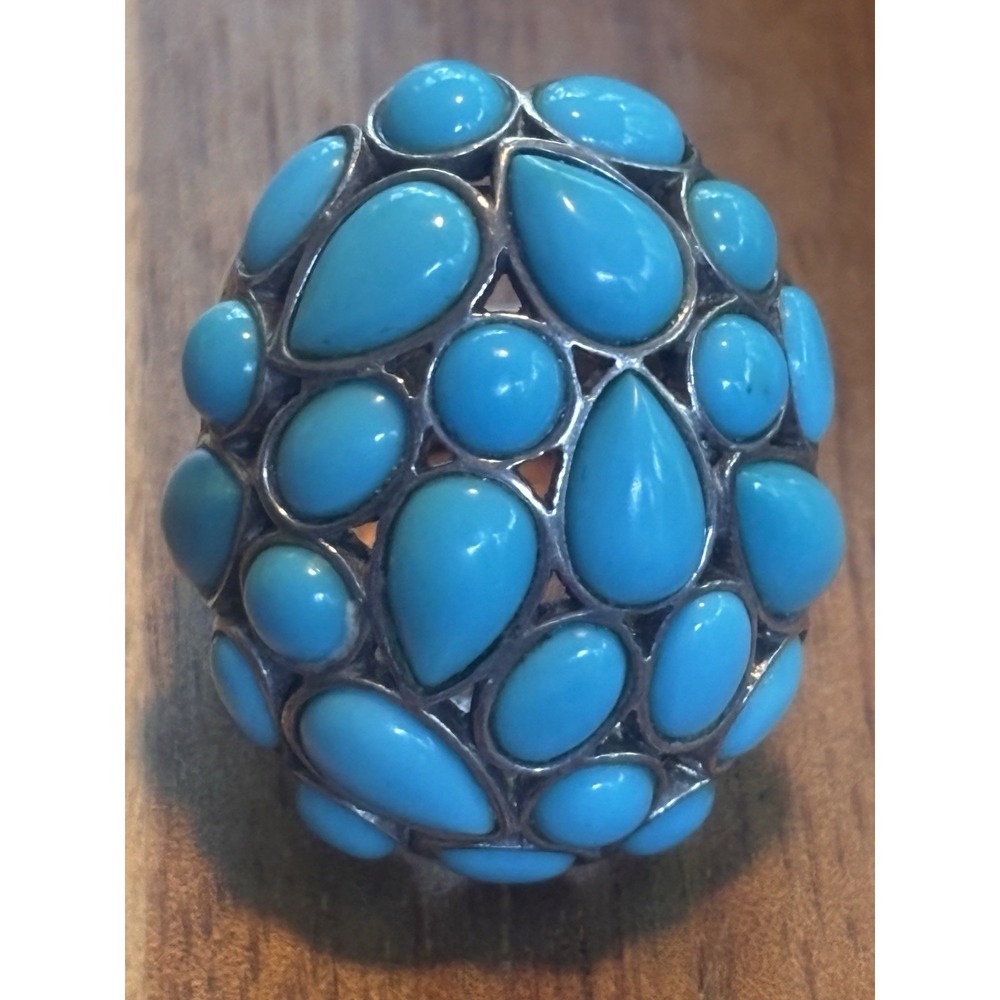 MICHAEL DAWKINS Sterling Silver Sleeping Beauty Turquoise Cluster Ring Size 5
